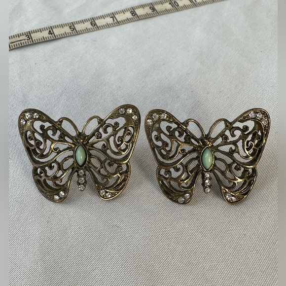 Open scrollwork butterfly and rhinestone earrings - Picture 2 of 5